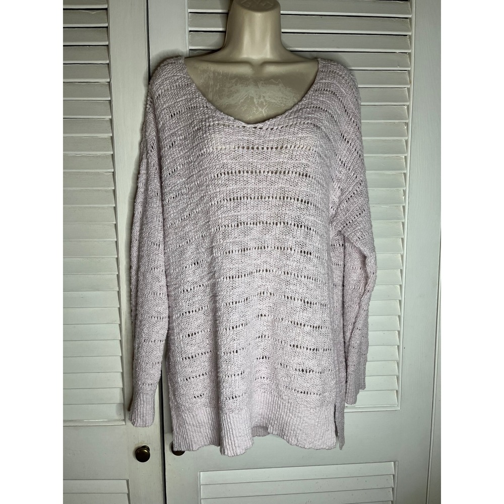 American Eagle Lavender Open Knit V-Neck Sweater Small Lilac Oversized Tunic